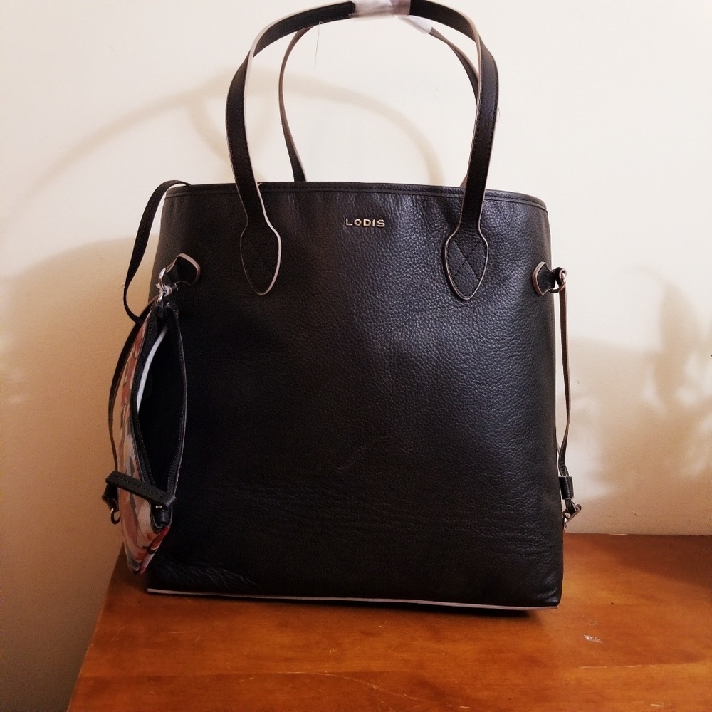 Black Leather Bucket Bag Light Gray Grey Trim